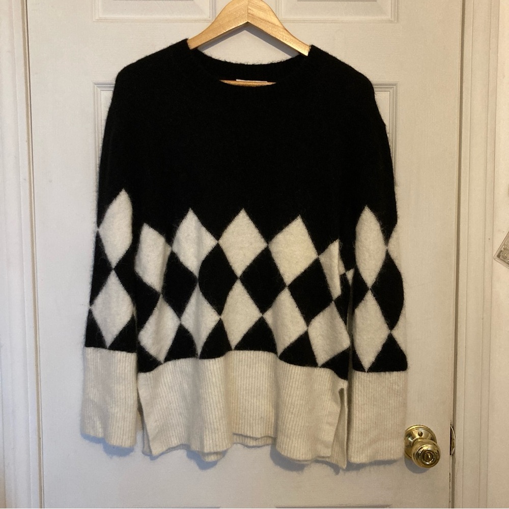& Other Stories Black and White Argyle Alpaca Blend Sweater